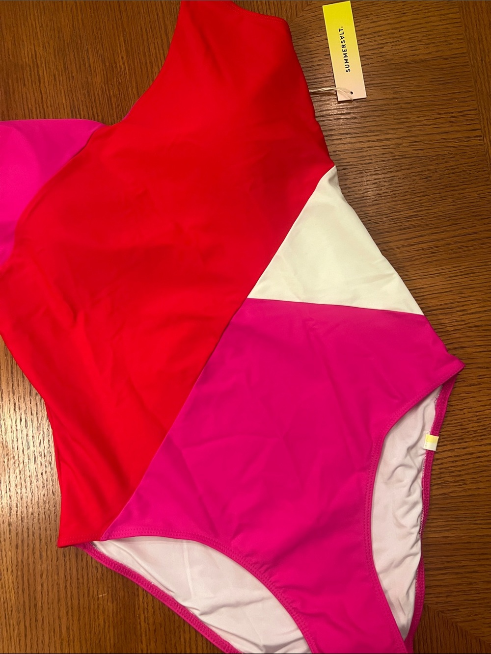 Size 10 summersalt Colorblock One-Piece Swimsuit in Hot Pink, Red & White B23 - Picture 3 of 5